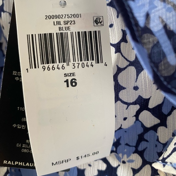 Lauren Ralph Lauren Blue Floral Ruffled Trim Georgette Skirt SZ 14 or 16 NEW - Picture 8 of 11